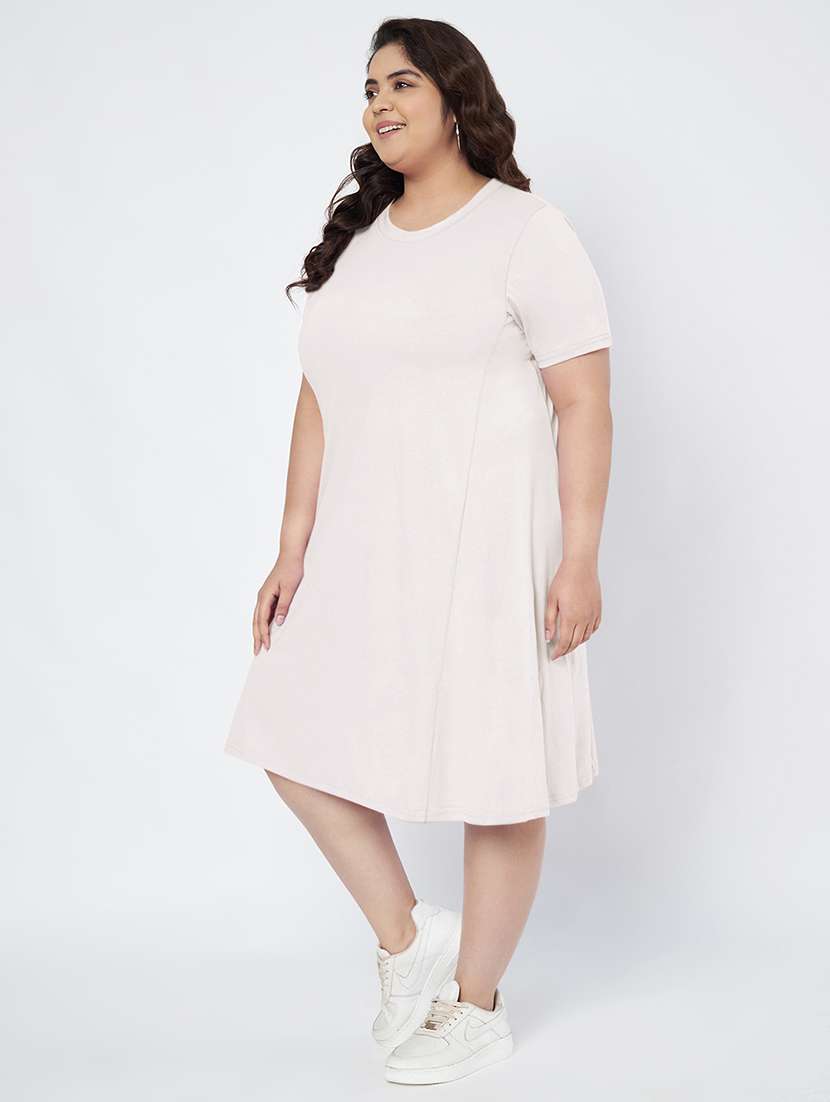 women plus size solid short sleeve a-line dress - 22086767 - Standard Image - 1