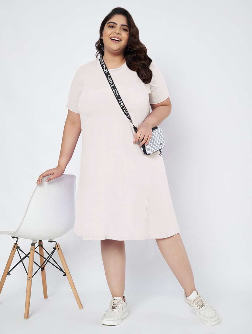 women plus size solid short sleeve a-line dress - 22086767 - Standard Image - 4