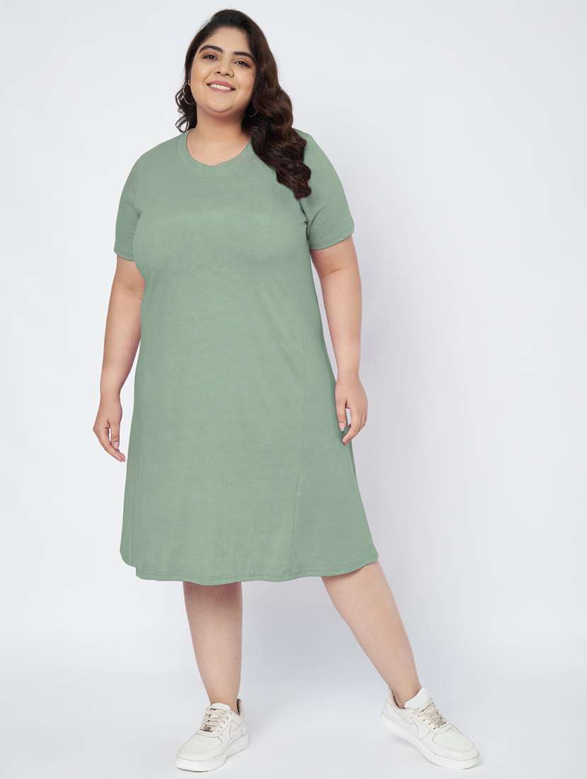 women plus size solid short sleeve a-line dress
