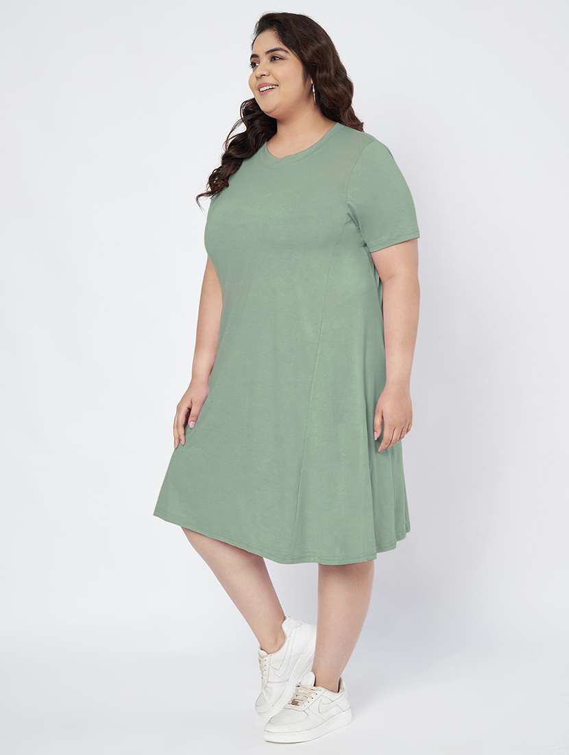 women plus size solid short sleeve a-line dress - 22086768 -  Standard Image - 1