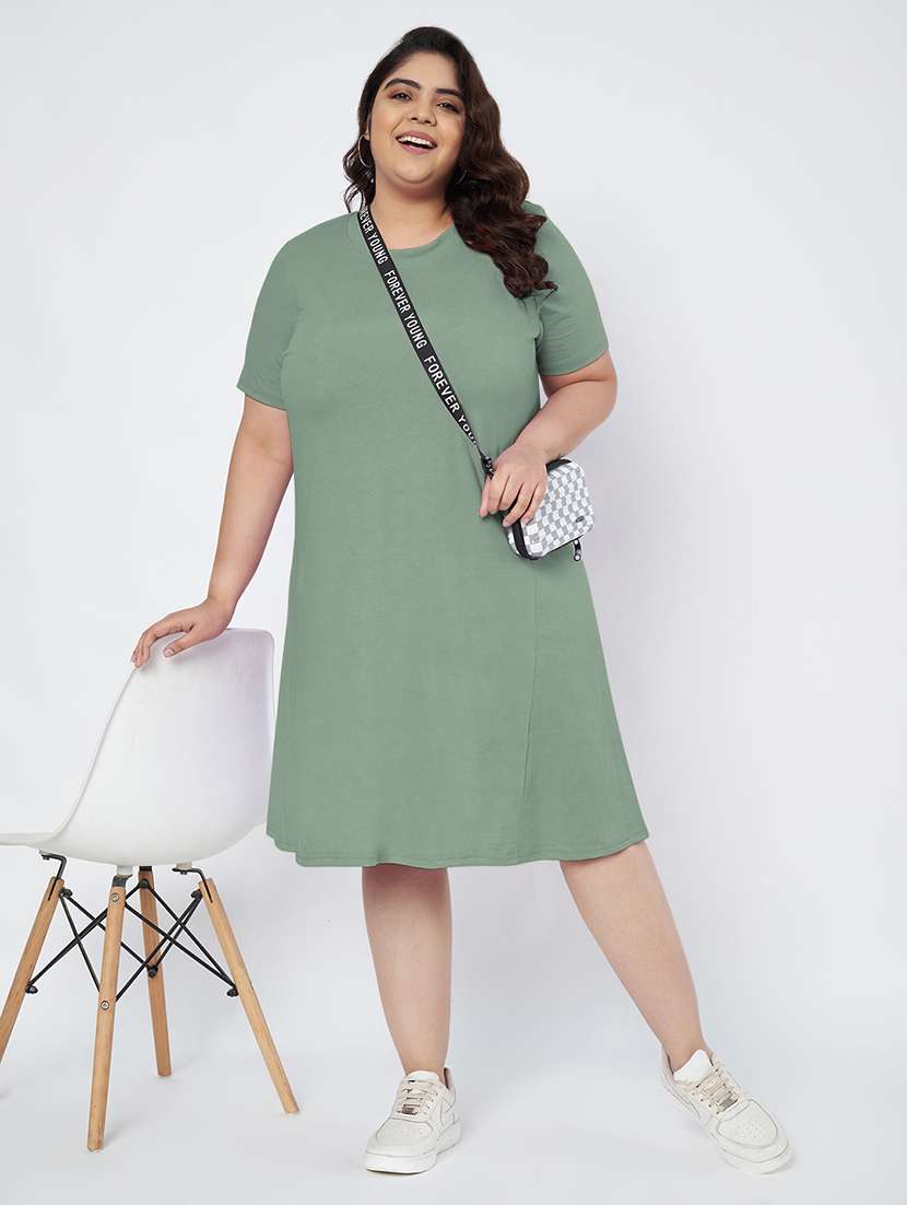 women plus size solid short sleeve a-line dress - 22086768 -  Standard Image - 4