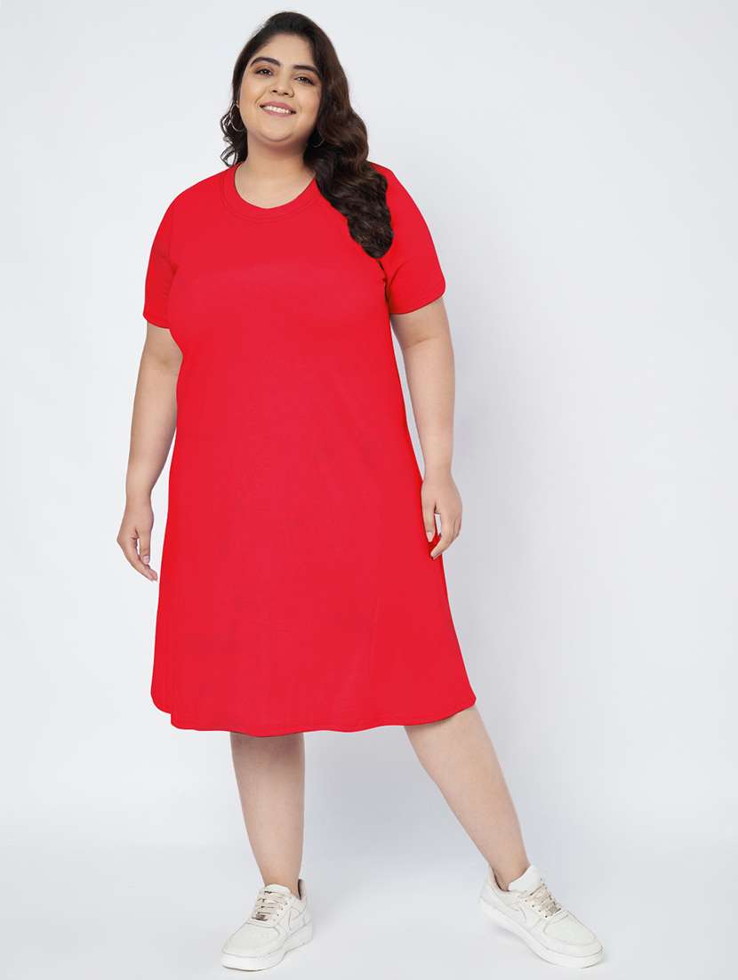 women plus size solid short sleeve a-line dress