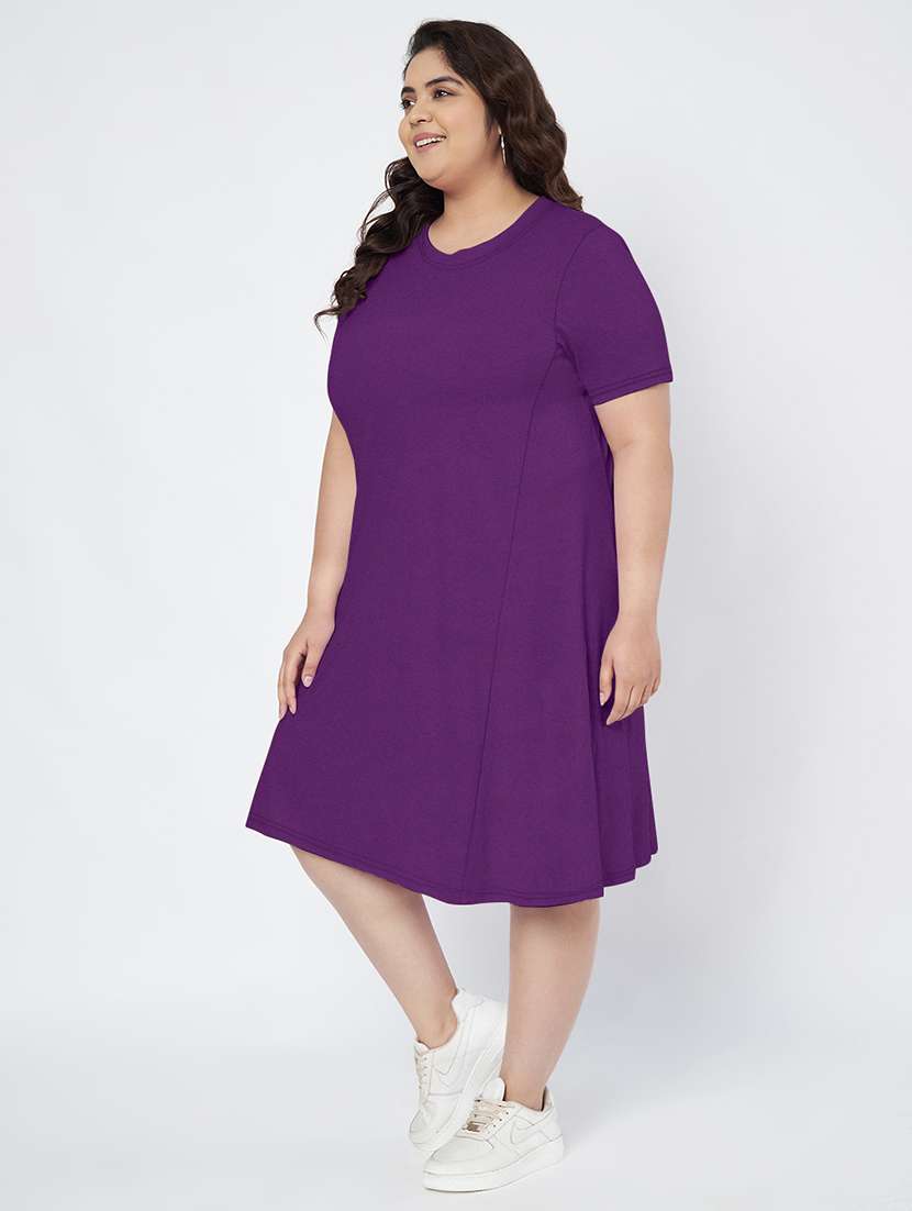 women plus size solid short sleeve a-line dress - 22086770 -  Standard Image - 1