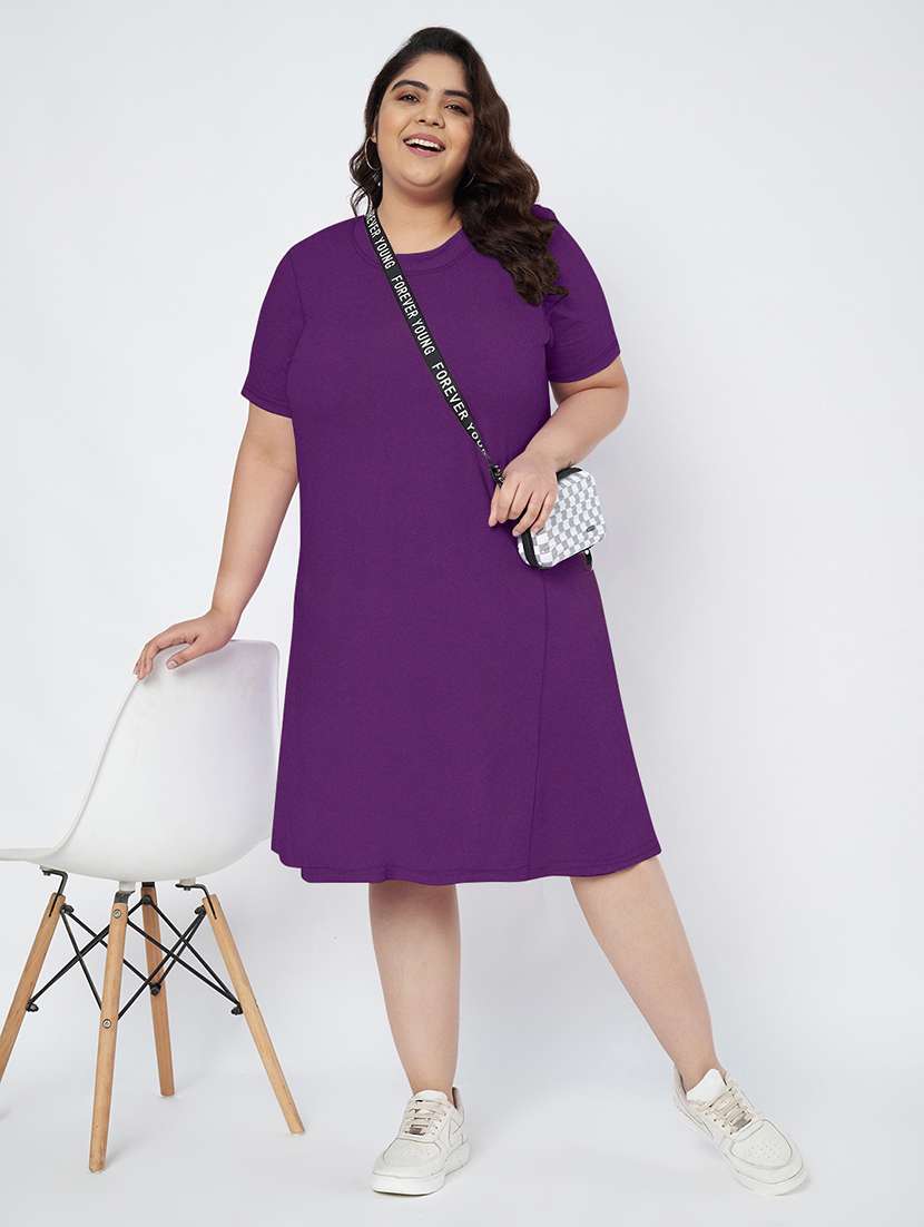women plus size solid short sleeve a-line dress - 22086770 -  Standard Image - 4