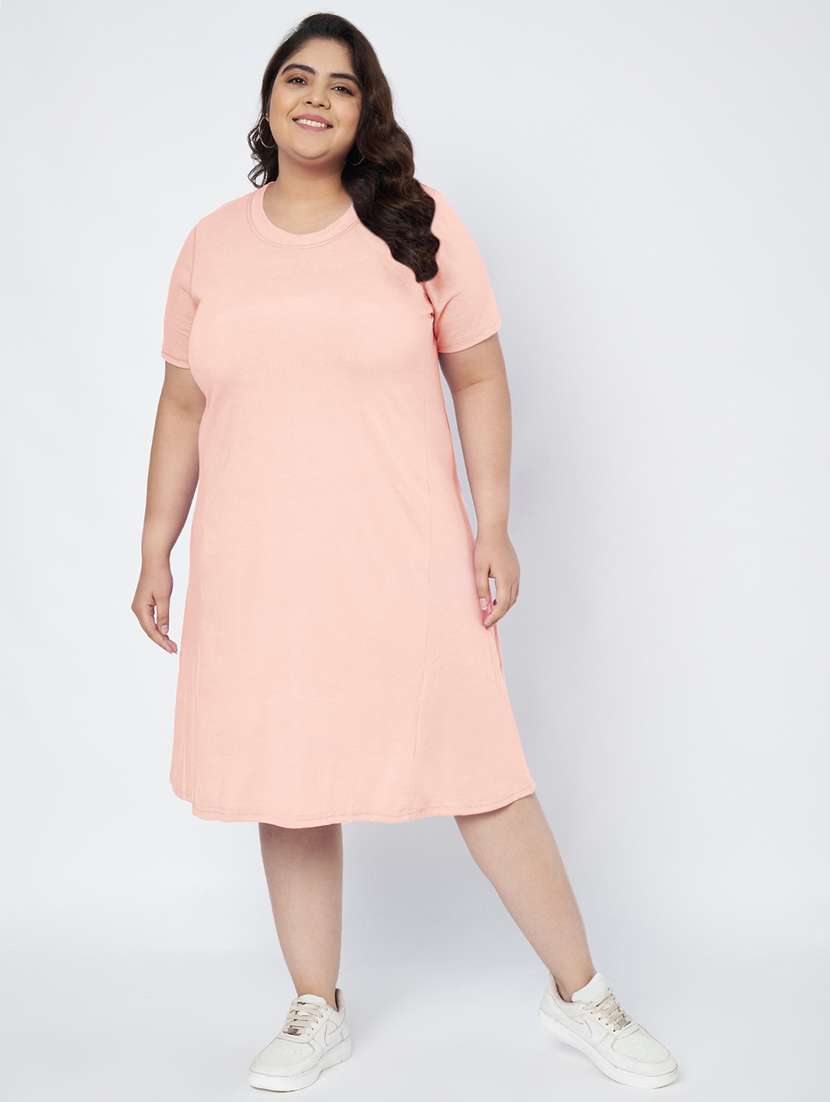 women plus size solid short sleeve a-line dress