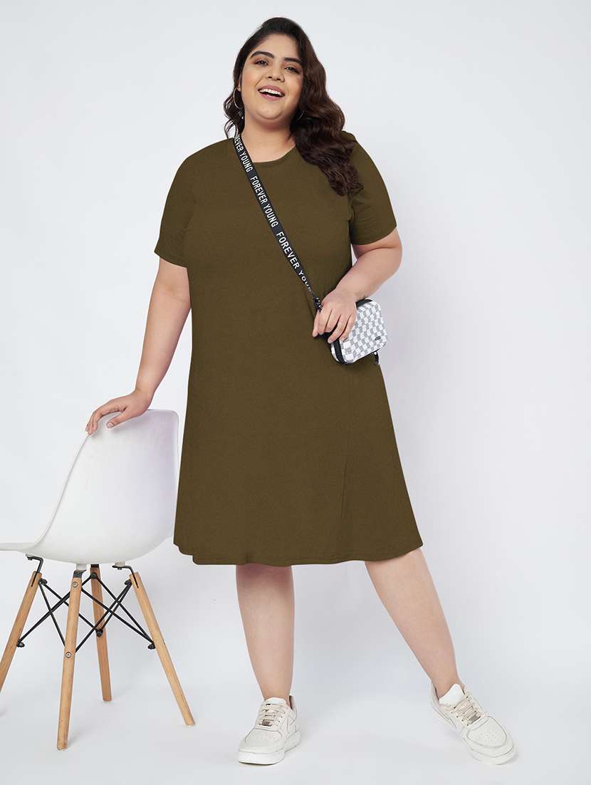 women plus size solid short sleeve a-line dress - 22086773 -  Standard Image - 1