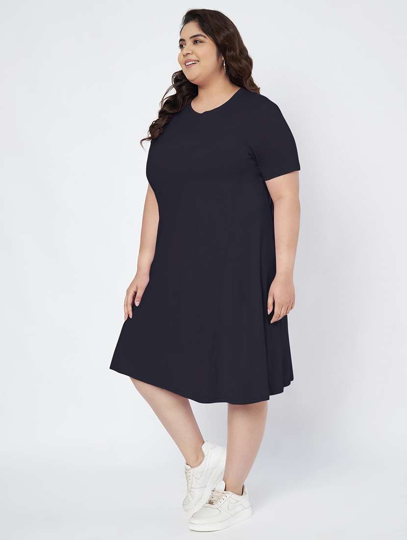 women plus size solid short sleeve a-line dress - 22086774 -  Standard Image - 1