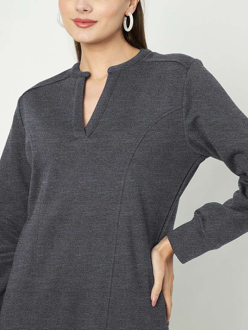 women solid long sleeve a-line dress - 22086784 -  Standard Image - 4