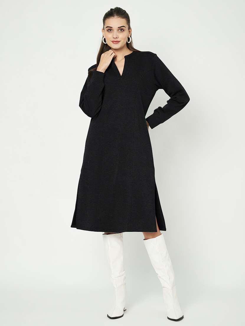 women solid long sleeve a-line dress - 22086786 -  Zoom Image - 0