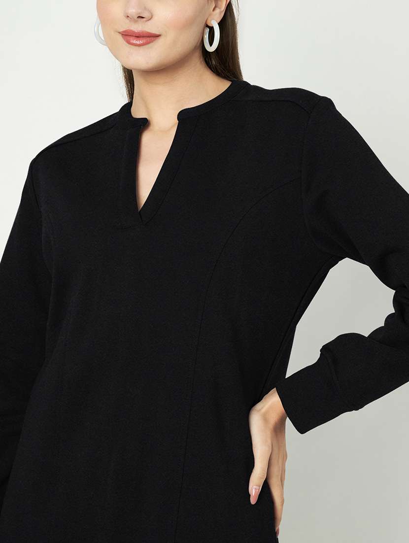 women solid long sleeve a-line dress - 22086786 -  Standard Image - 4