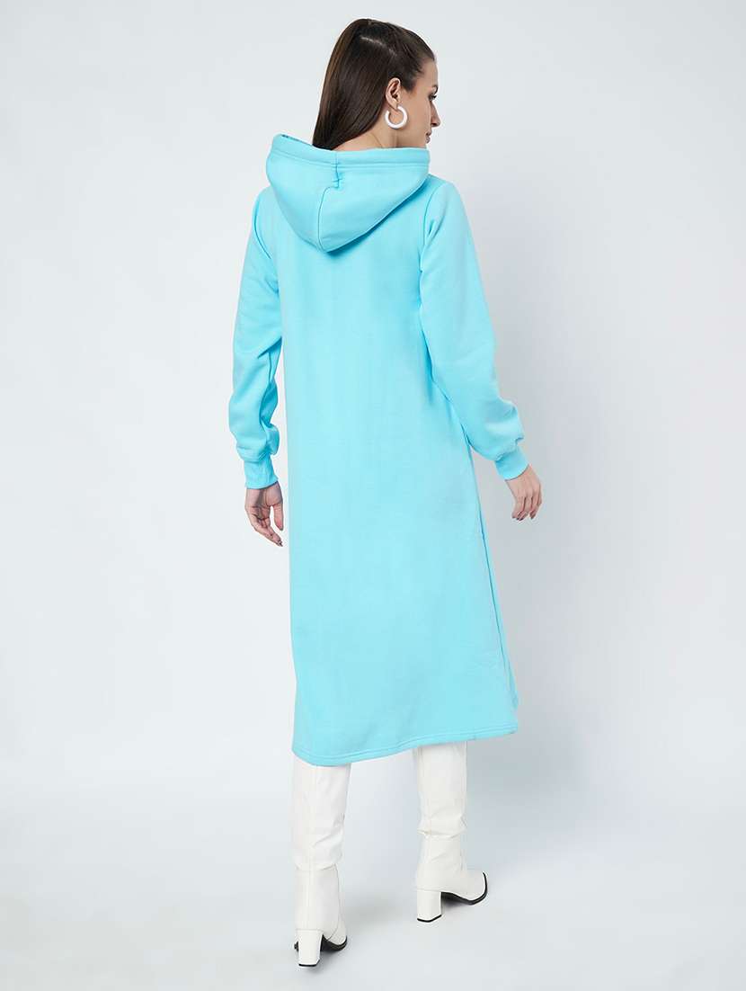 women solid long sleeve hooded a-line dress - 22086787 - Standard Image - 4
