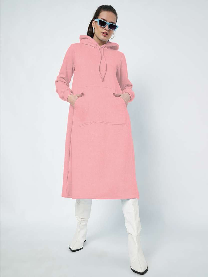 women solid long sleeve hooded a-line dress - 22086788 -  Standard Image - 1