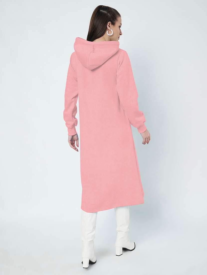 women solid long sleeve hooded a-line dress - 22086788 -  Standard Image - 4