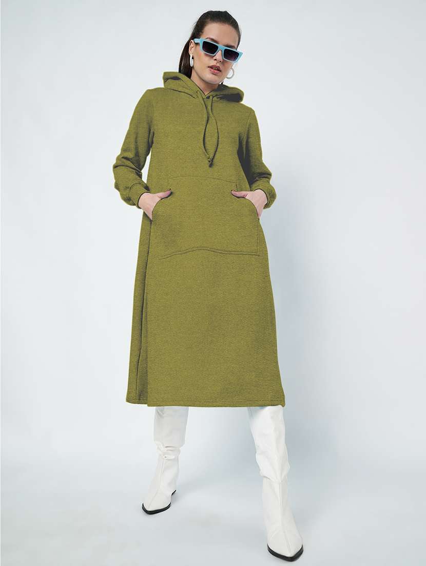 women solid long sleeve hooded a-line dress - 22086789 -  Standard Image - 1