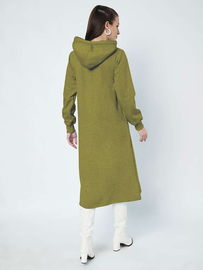 women solid long sleeve hooded a-line dress - 22086789 -  Standard Image - 4