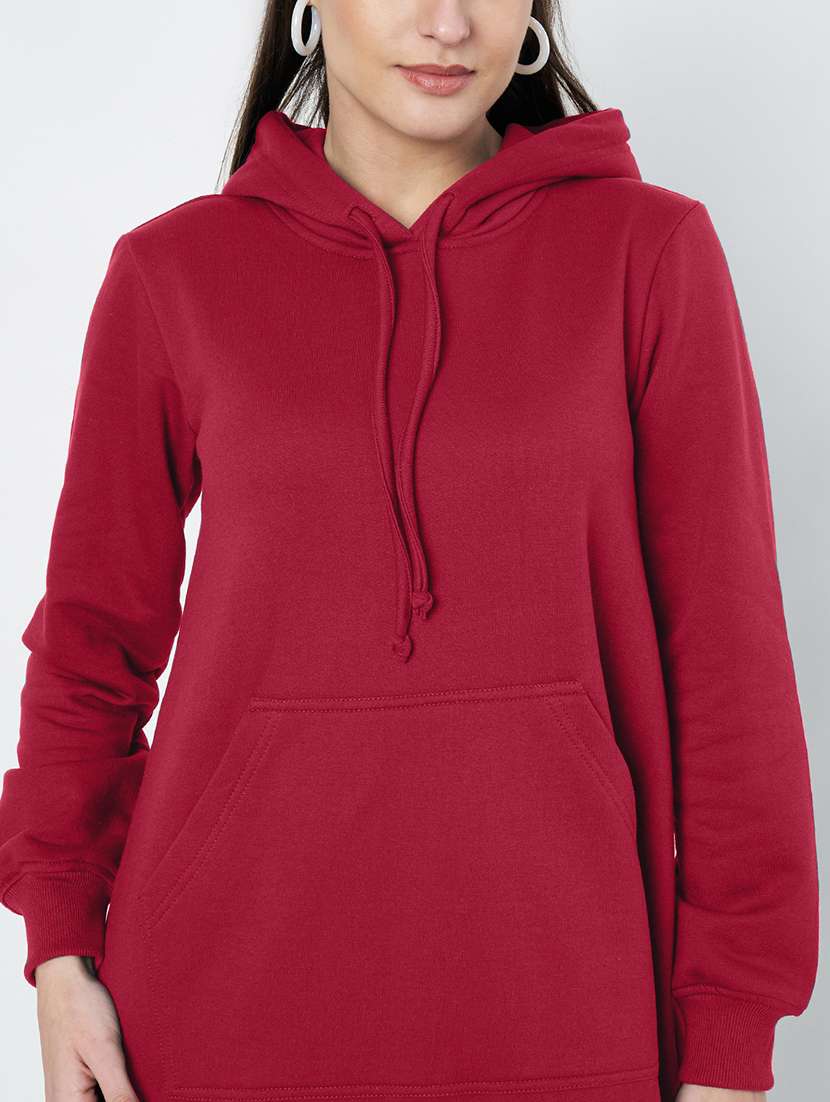 women solid long sleeve hooded a-line dress - 22086792 -  Standard Image - 4