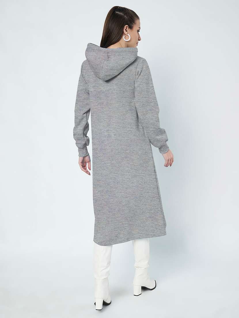 women solid long sleeve hooded a-line dress - 22086794 - Standard Image - 4