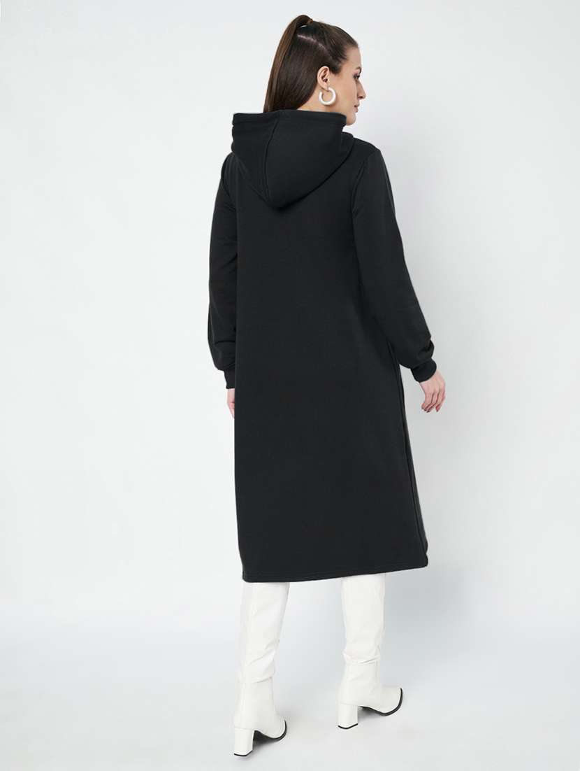 women solid long sleeve hooded a-line dress - 22086799 -  Standard Image - 4