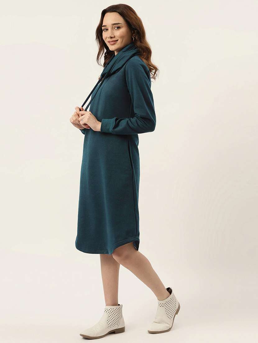 women solid long sleeve a-line dress - 22086800 -  Standard Image - 1