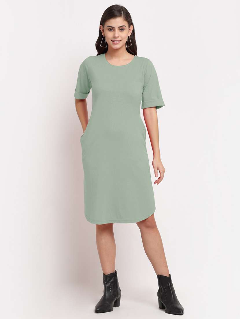 women solid short sleeve t-shirt dress