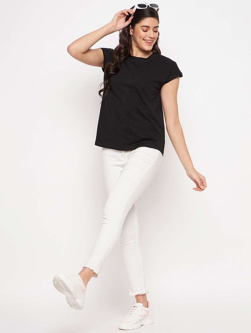 women blck solid short sleeve top - 22086821 - Standard Image - 4