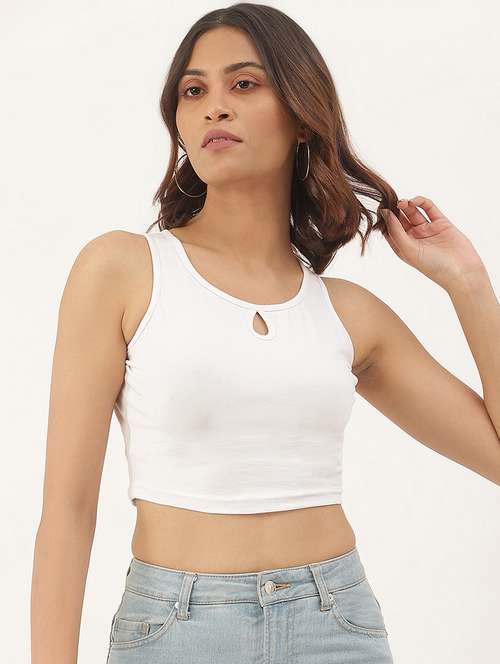 women white solid sleeveless tank top - 22086822 - Standard Image - 0