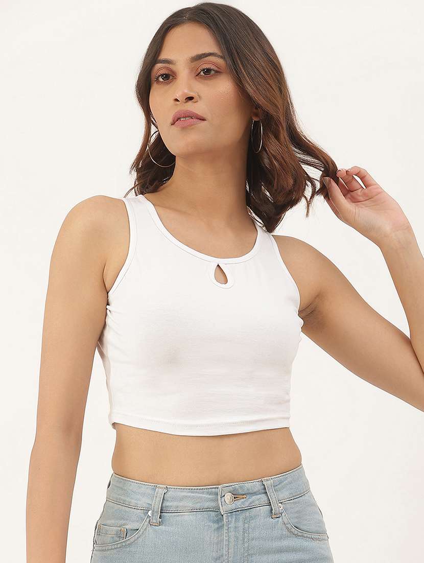 women white solid sleeveless tank top - 22086822 - Zoom Image - 0