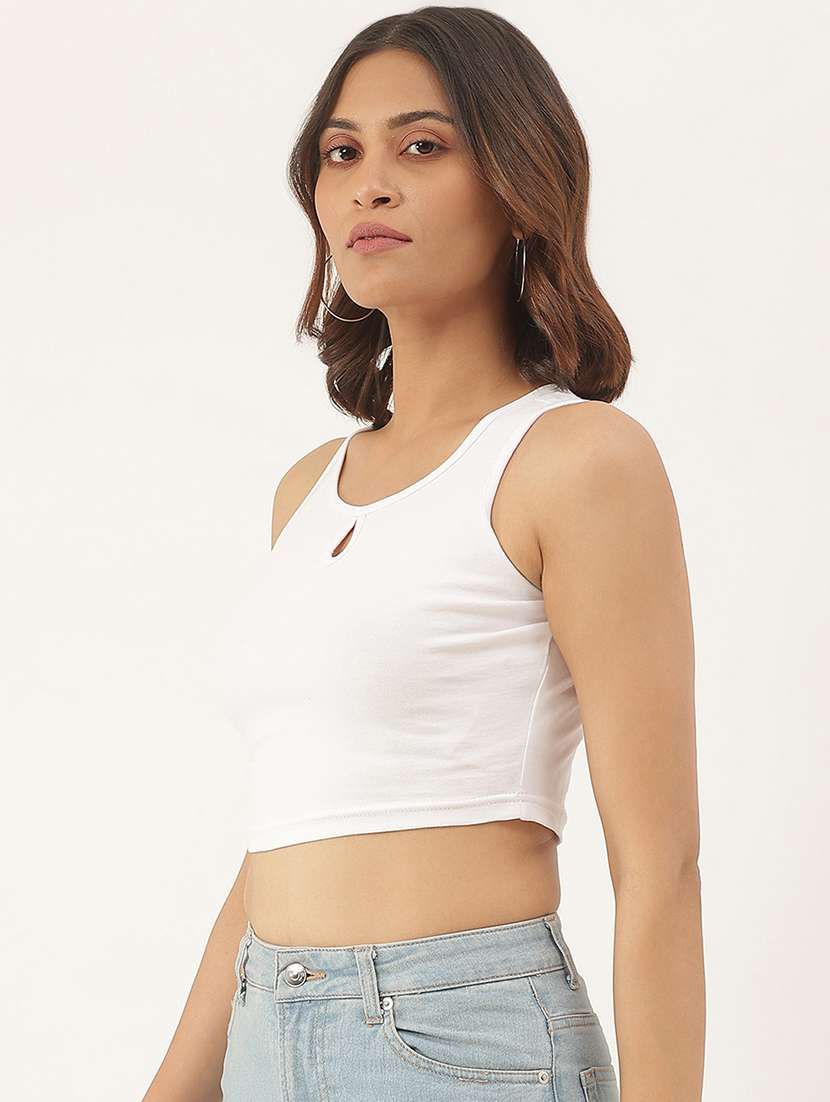 women white solid sleeveless tank top - 22086822 - Standard Image - 1
