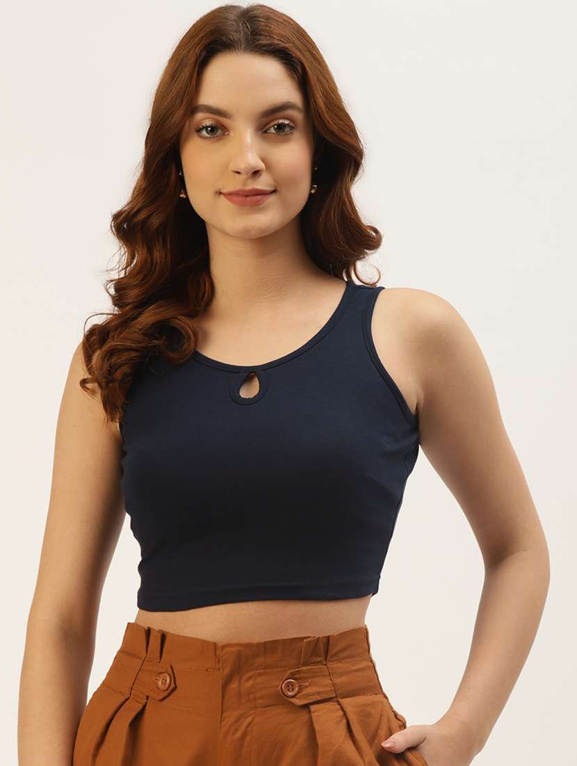 women solid sleeveless tank crop top