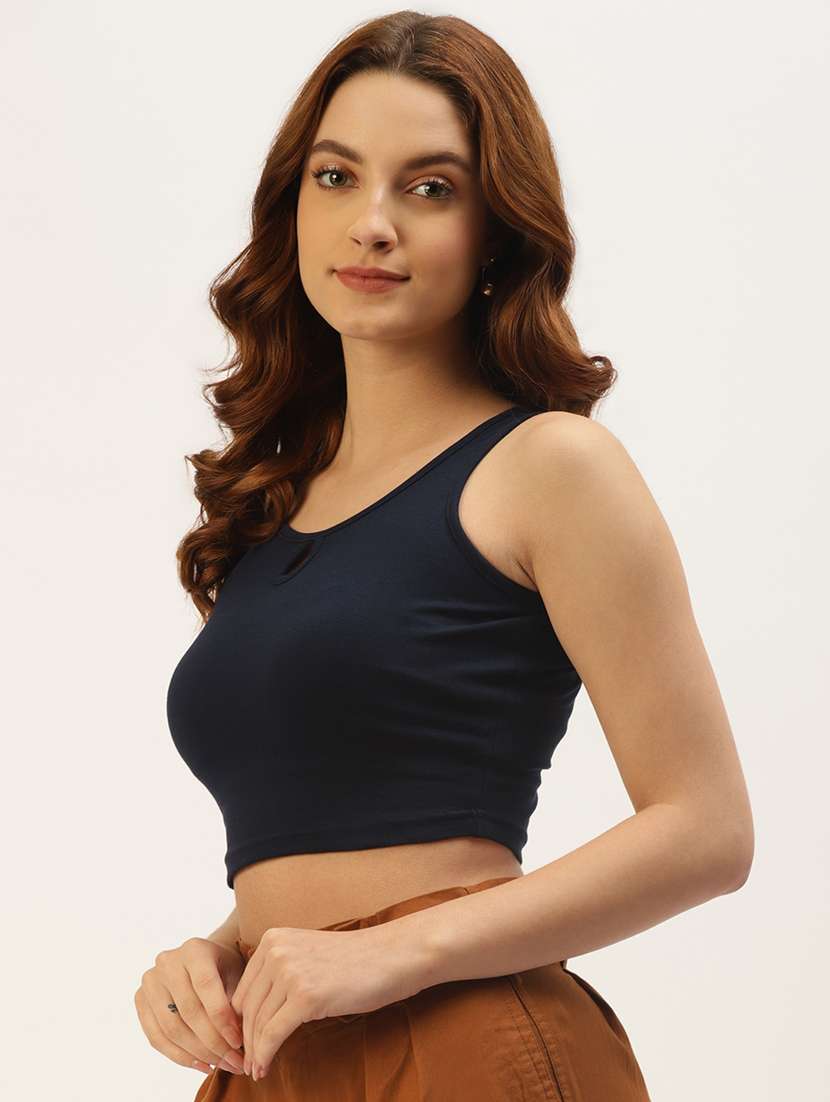 women solid sleeveless tank crop top - 22086825 -  Standard Image - 1