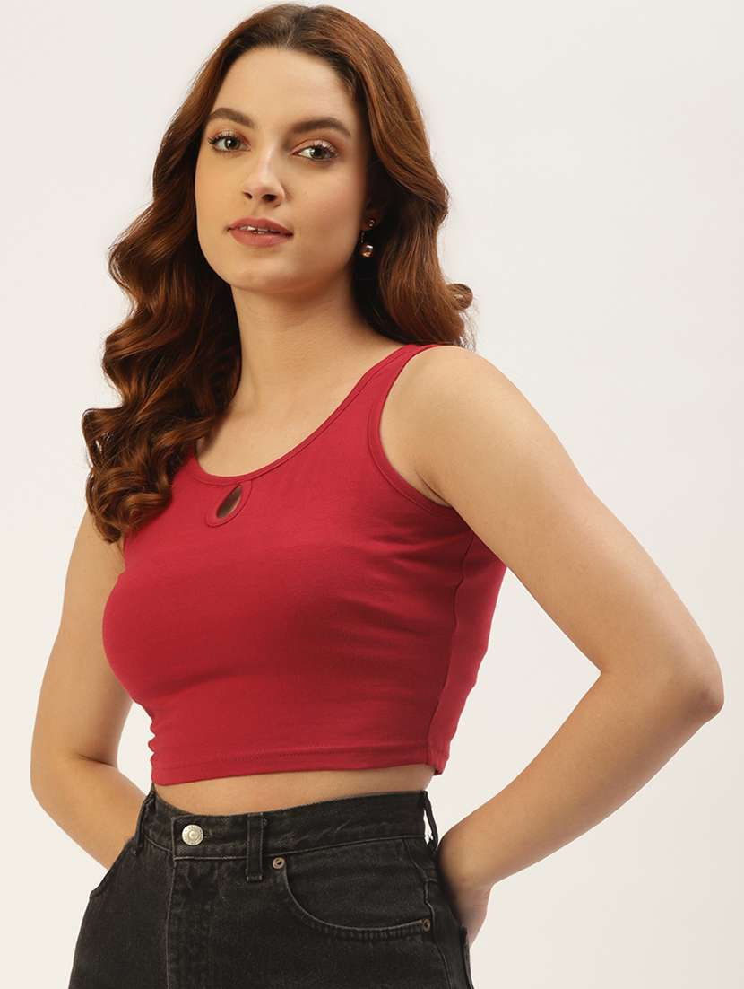 women solid sleeveless crop tank top - 22086826 -  Standard Image - 1