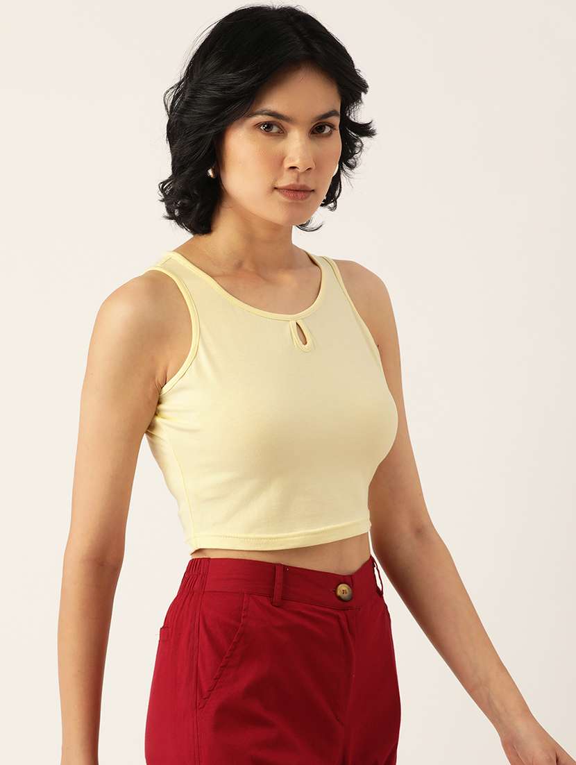 women solid sleeveless crop tank top - 22086828 -  Standard Image - 1