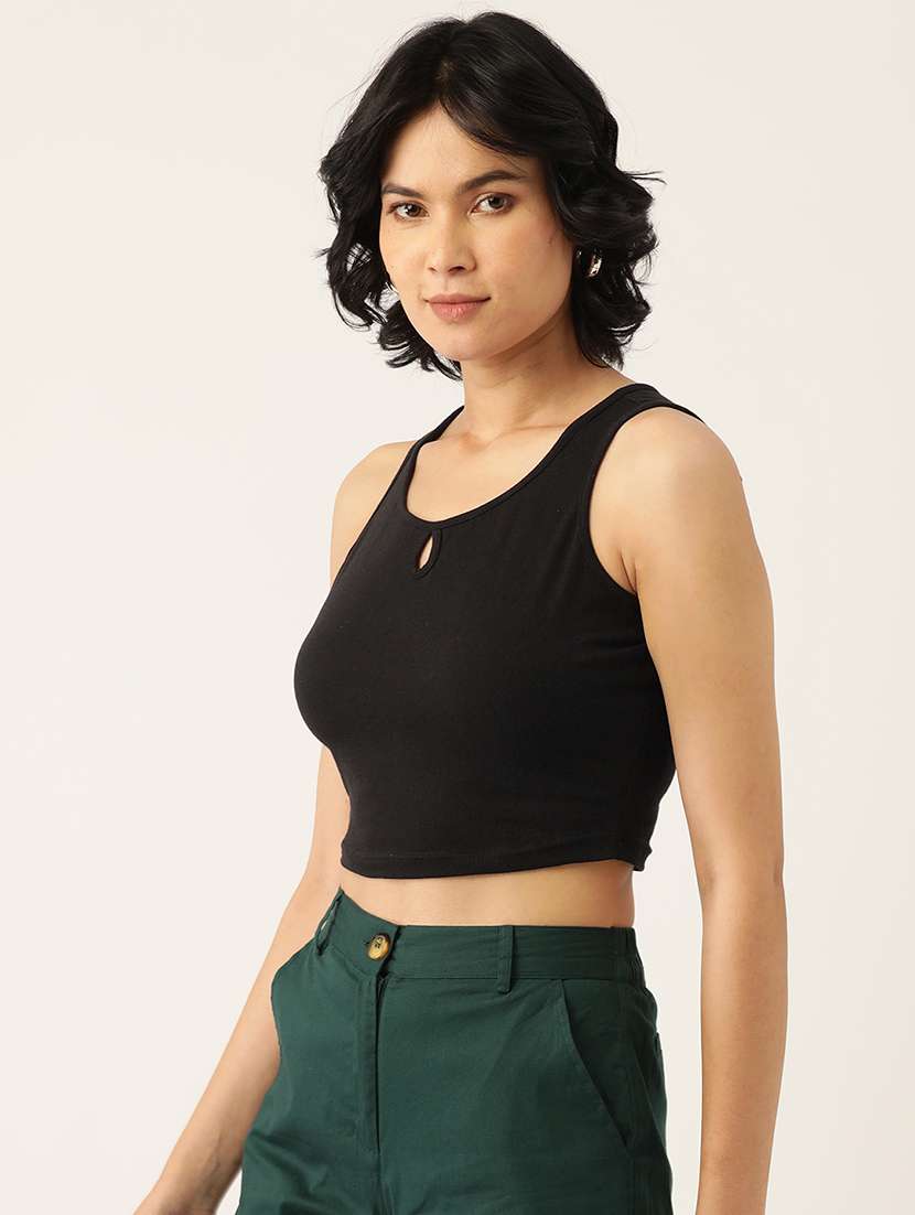 women solid sleeveless crop tank top - 22086829 -  Standard Image - 1