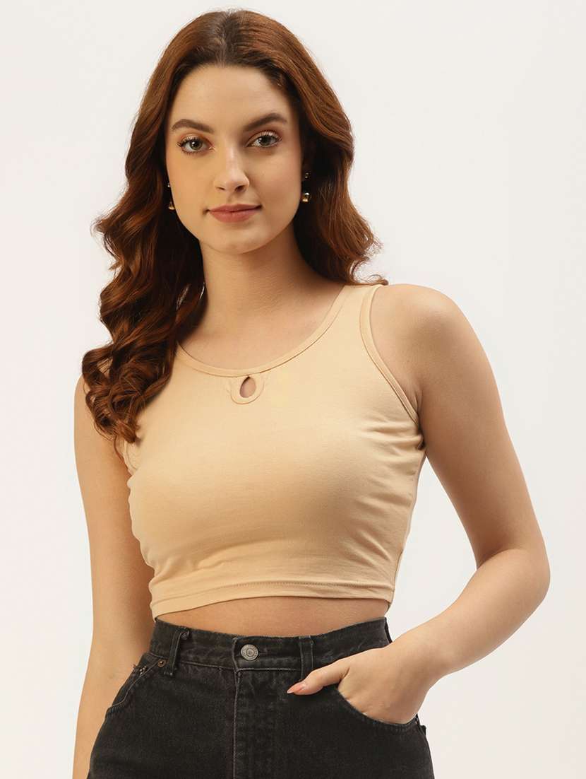 women solid sleeveless crop tank top