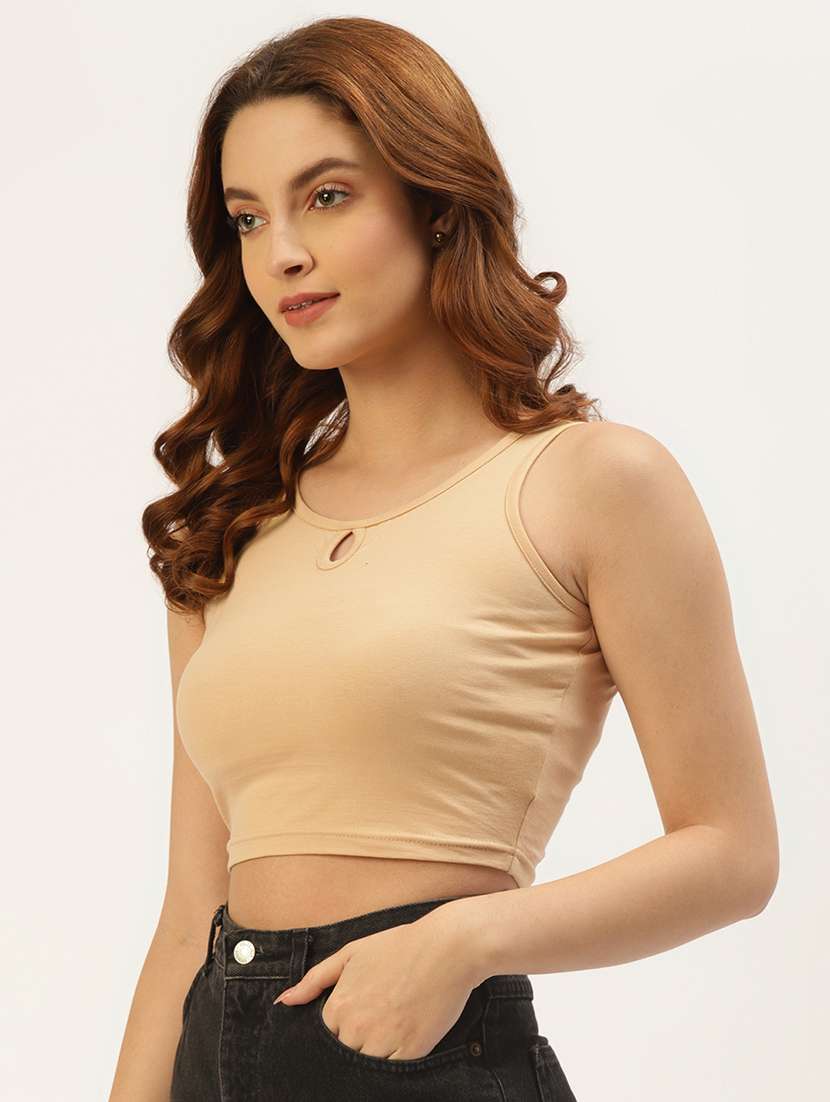 women solid sleeveless crop tank top - 22086830 -  Standard Image - 1