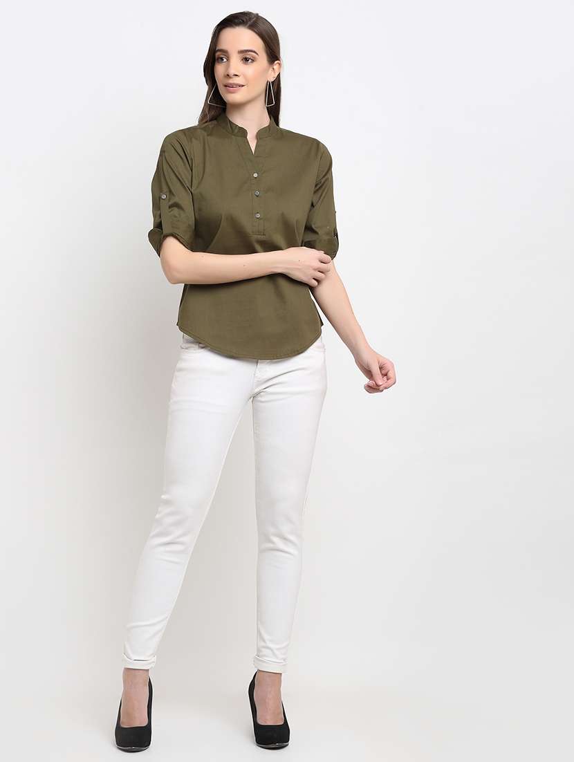 women solid roll-up sleeve regular top - 22086841 -  Standard Image - 4