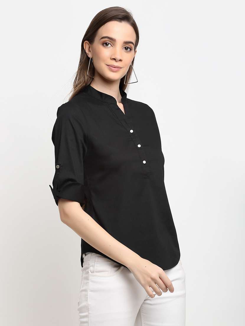 women solid roll-up sleeve regular top - 22086846 -  Standard Image - 1