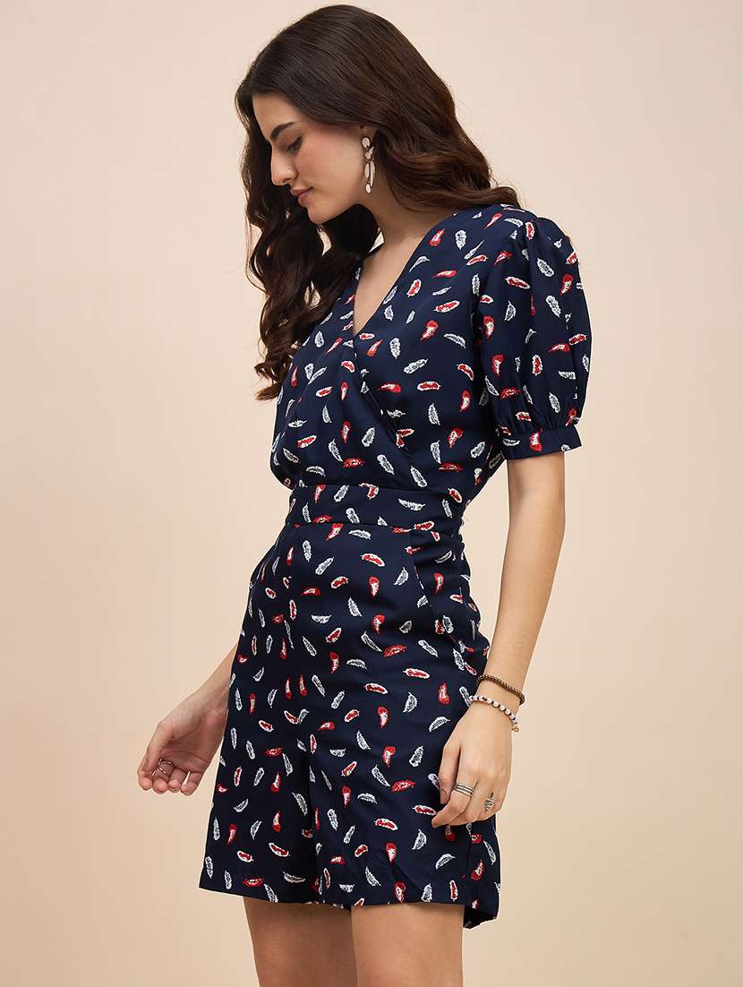 women printed puff sleeve overlap neck romper  - 22086852 -  Standard Image - 1