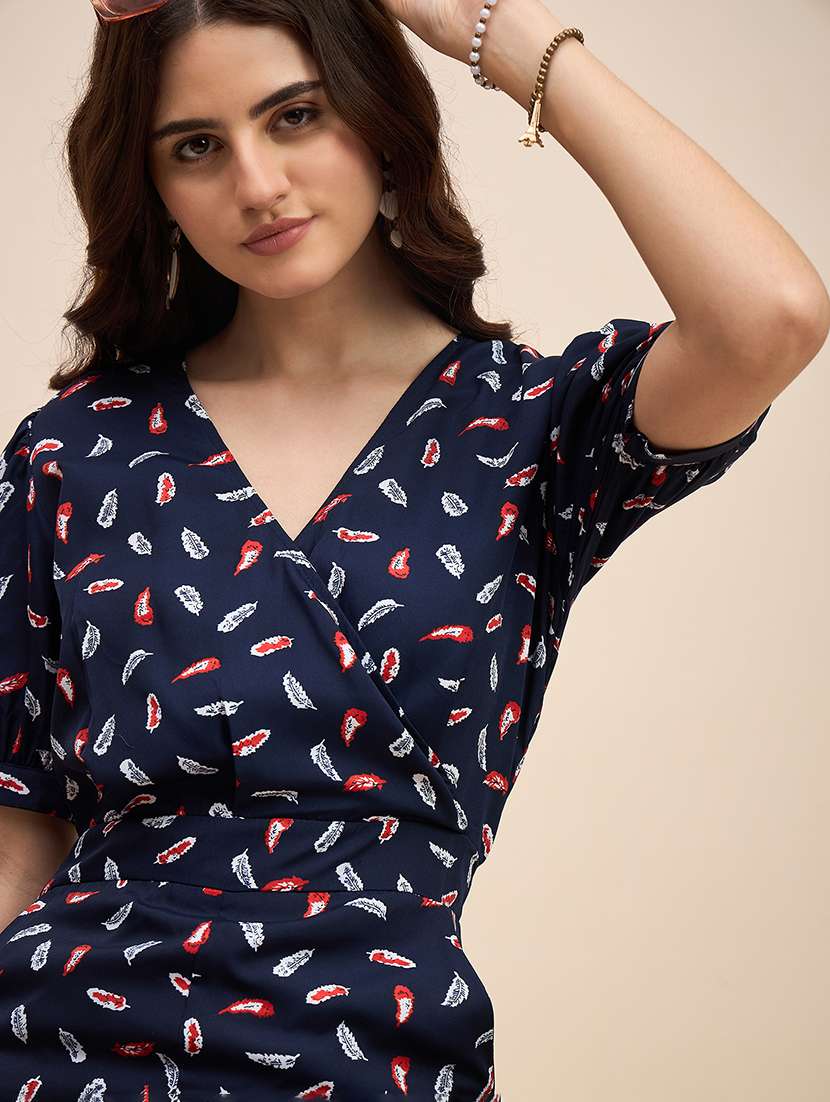 women printed puff sleeve overlap neck romper  - 22086852 -  Standard Image - 4