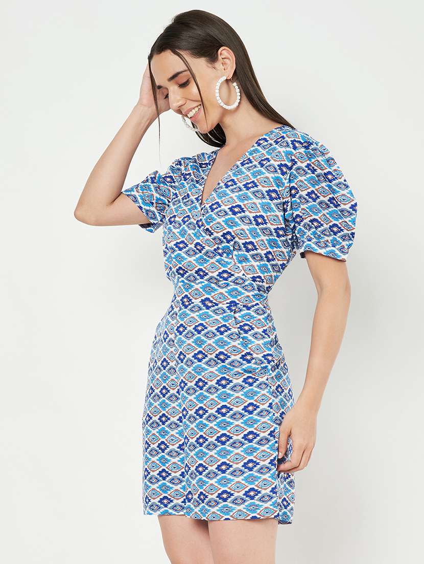 women printed puff sleeve overlap neck romper - 22086853 -  Standard Image - 4