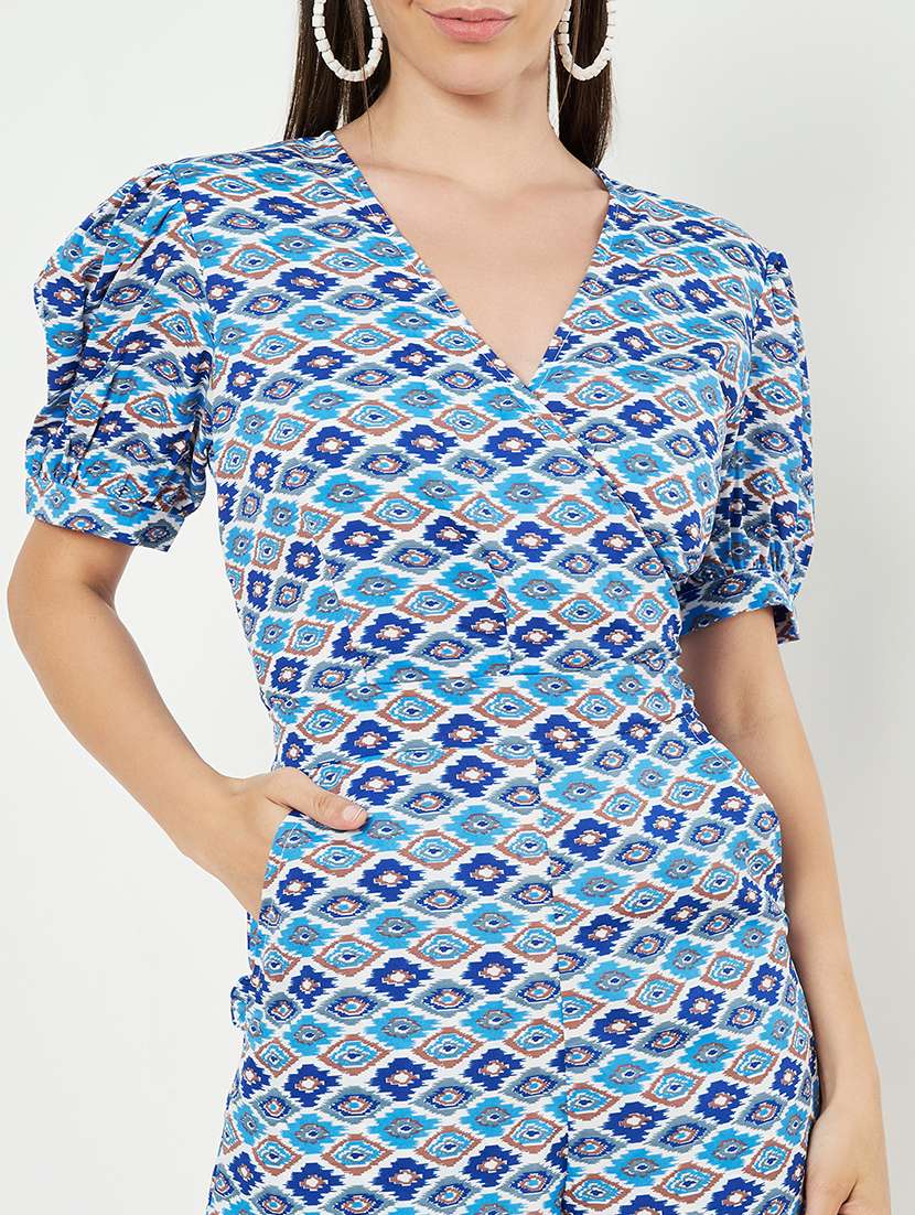 women printed puff sleeve overlap neck romper - 22086853 -  Standard Image - 6