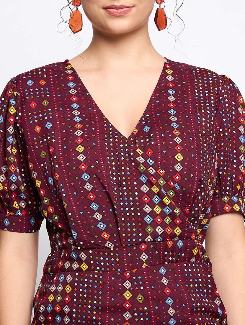 women printed puff sleeve overlap neck romper  - 22086855 -  Standard Image - 4