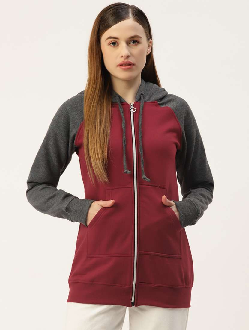 women color blocked long sleeve hooded sweatshirt