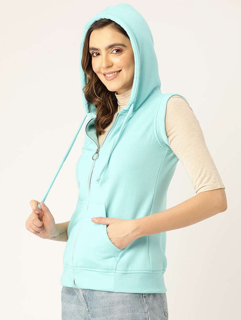 women solid sleeveless hooded sweatshirt - 22086932 -  Standard Image - 1