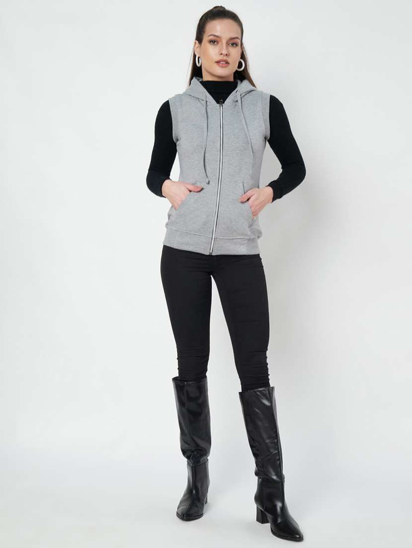 women solid sleeveless hooded sweatshirt - 22086935 -  Standard Image - 4