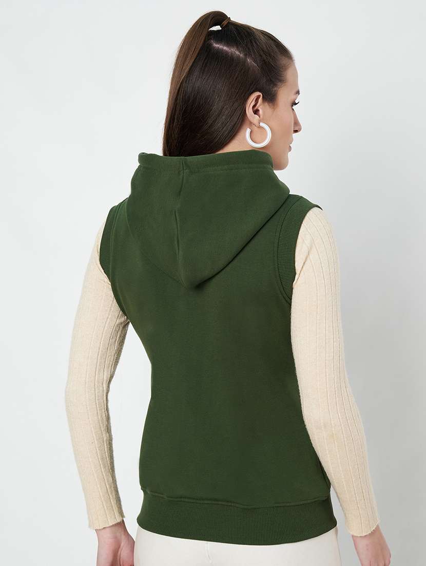 women solid sleeveless hooded sweatshirt - 22086936 -  Standard Image - 1