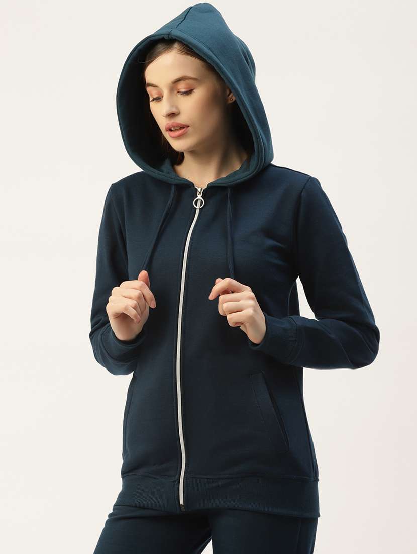 women solid long sleeve hooded sweatshirt - 22086940 -  Standard Image - 1