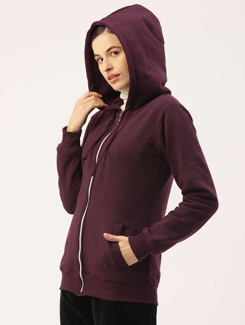 women solid long sleeve hooded sweatshirt - 22086941 -  Standard Image - 1