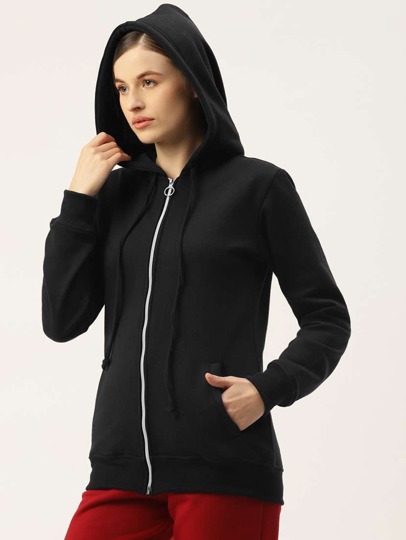 women solid long sleeve hooded sweatshirt