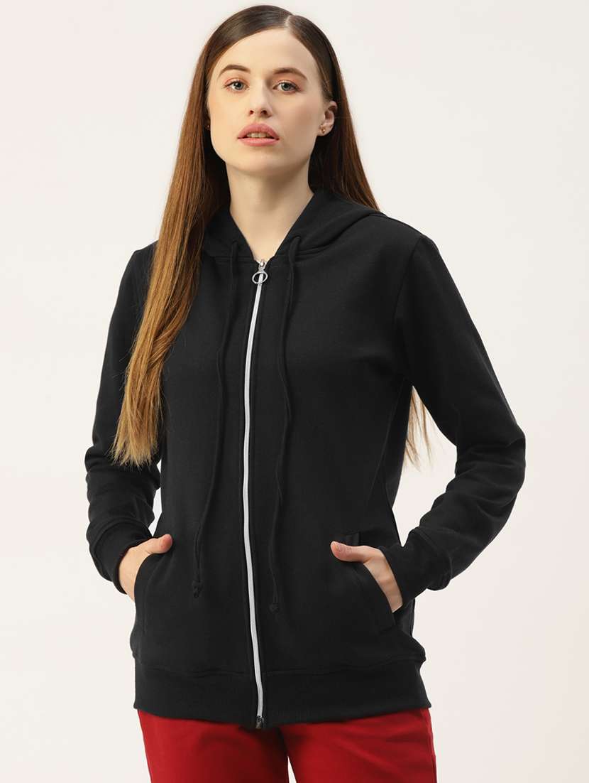 women solid long sleeve hooded sweatshirt - 22086948 -  Standard Image - 1